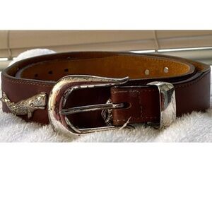 Honest by Brighton Vintage Brown Leather Animal Belt 32 Solid Brass Buckle 60407